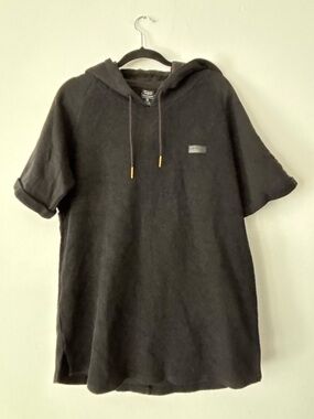 Fly Supply Mens M Black Short Sleeve Hoodie Pullover Sweatshirt 100% Cotton